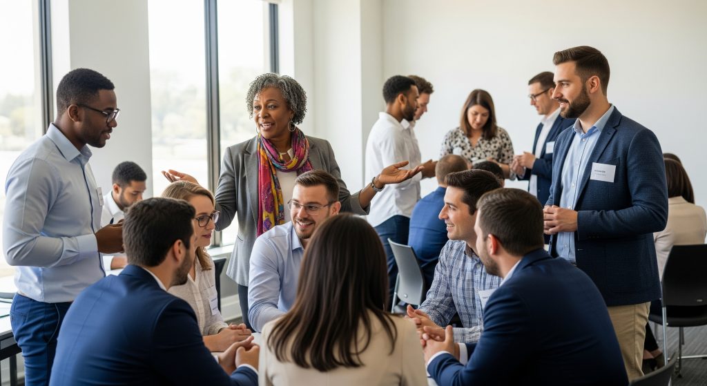 Team leader coordinating a diverse international workforce through digital tools, showcasing effective global staff management across Africa, Asia, Europe, and North America.