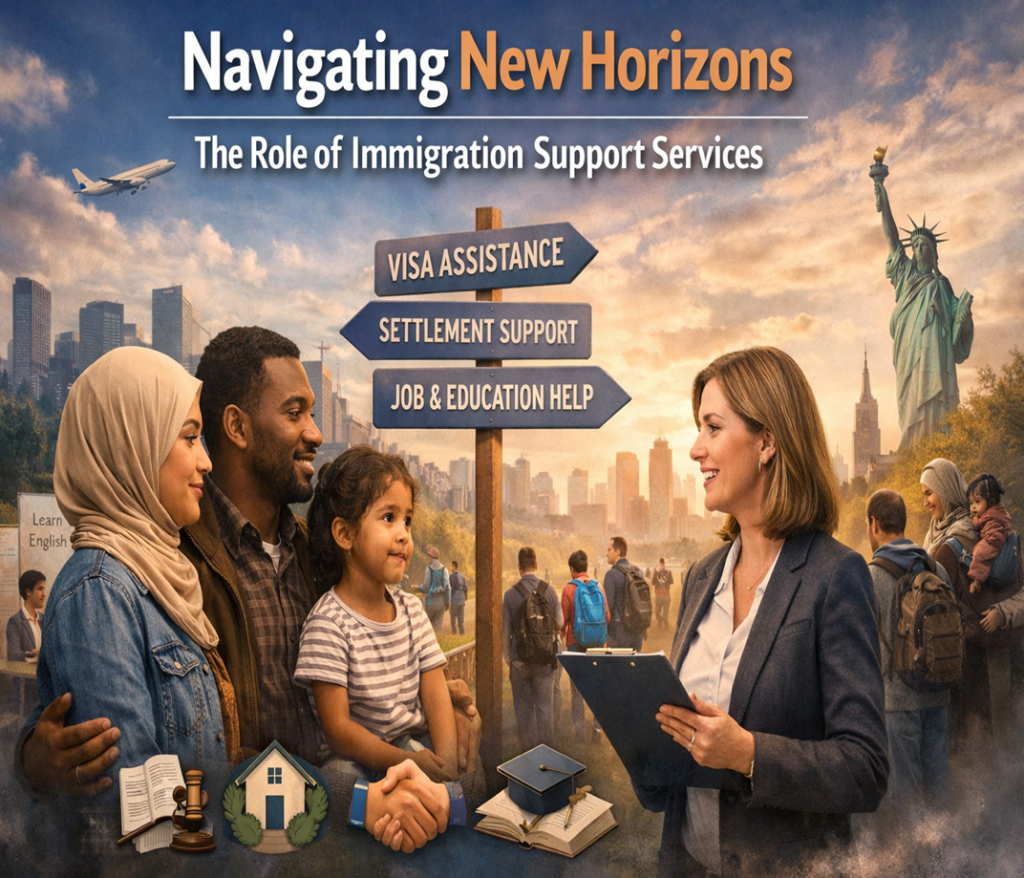 a woman assisting with Immigration support services for families.