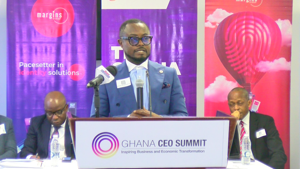 Ernest De-Graft Egyir speaking at the Ghana CEO Summit, highlighting the leadership and economic transformation strategies that inform high-level oil and gas contractor management in Nigeria as the industry pivots toward a 24-hour production cycle.